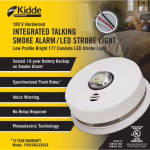 Kidde 2-in-1 Photoelectric Smoke Alarm and LED Strobe Light with Voice Alerts