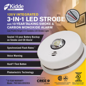 Kidde 3-in-1 Combination Smoke & Carbon Monoxide Alarm with LED Strobe Light